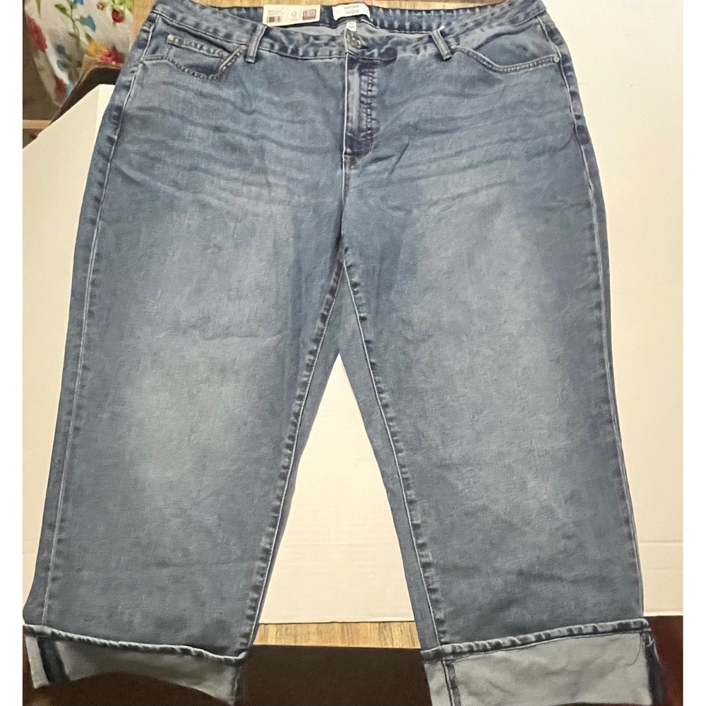 Edited x Hunter McGrady Blue Capri Jeans Plus Sz 20W Medium Wash Cuffed Cropped
